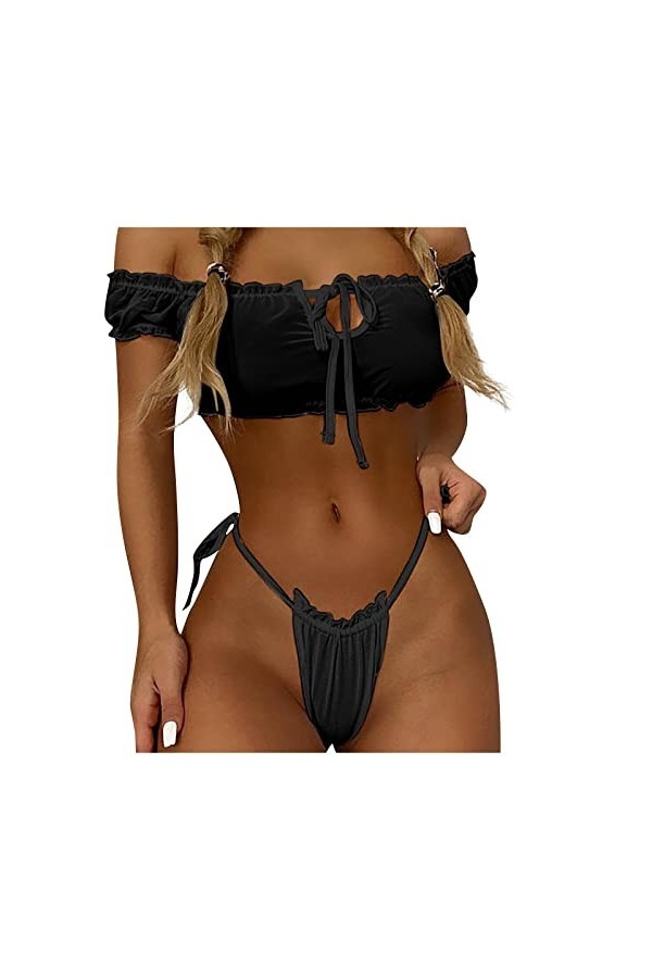 sous-Vetements Femme Dentelle Lingerie Sexy Ensemble Erotique Ensemble Soutien Gorge et String 2 Pièce Vêtements De Nuit Sexy