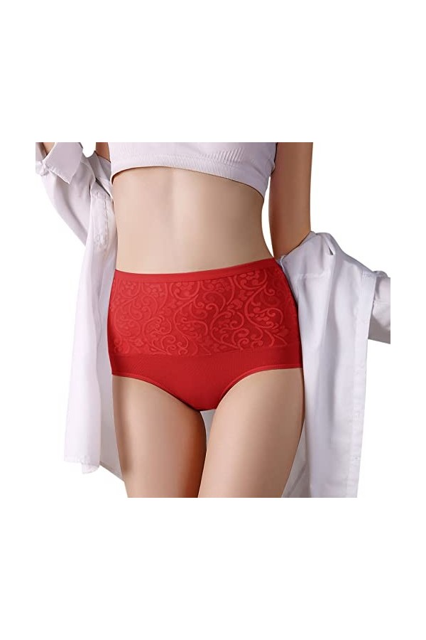 Sous-vêtements de contrôle du ventre - Culotte gainante pour femme - Culotte en dentelle - Taille haute - Anti-pénétration - 