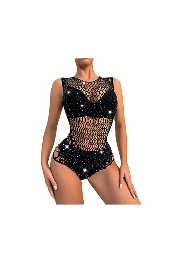 liaddkv Body en dentelle - Lingerie sexy - Jacquard - Jupe de hanche - Filet - Costumes pour femme - Lingerie sexy - Noir - T