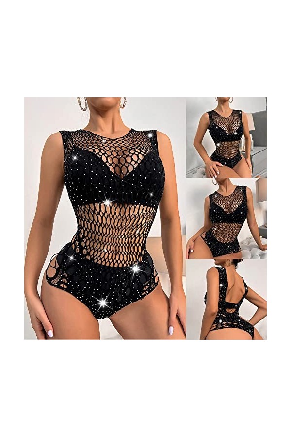 liaddkv Body en dentelle - Lingerie sexy - Jacquard - Jupe de hanche - Filet - Costumes pour femme - Lingerie sexy - Noir - T