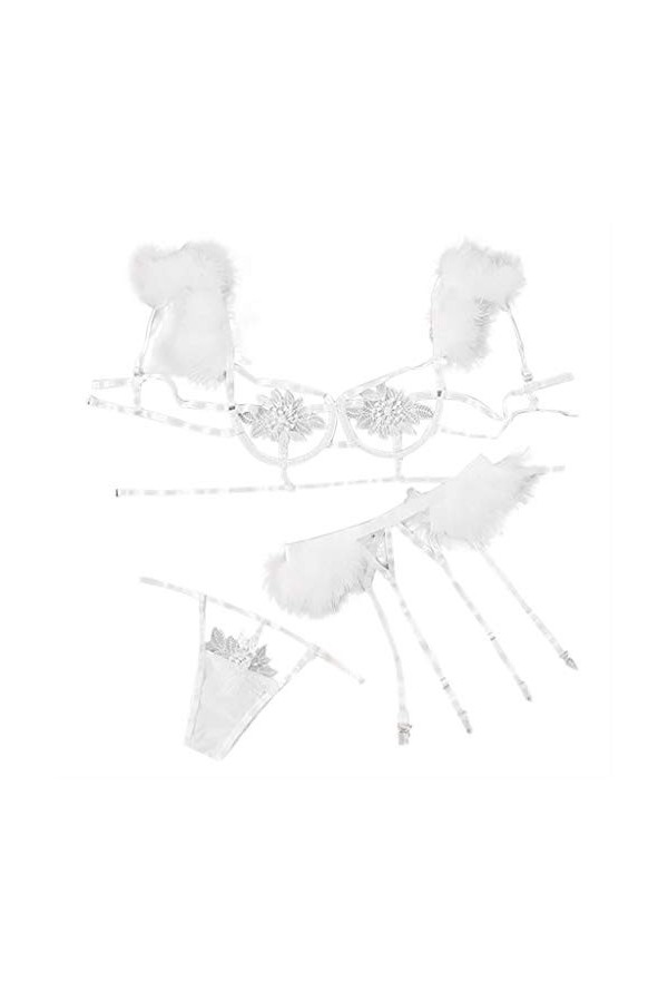 Sleepwear Sexy Bra + Jarretière + Briefs Mesh découpé Ensemble Lingerie Trieur Lingerie White, M 