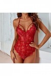 liaddkv Ensemble de lingerie sexy en maille imprimée en dentelle, rouge, XXXL
