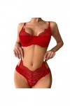 liaddkv Lingerie Femme Sexy Dentelle Crochet Décolleté Soutien-gorge Broderie et Culotte Taille Haute Push Up Ensemble Deux P