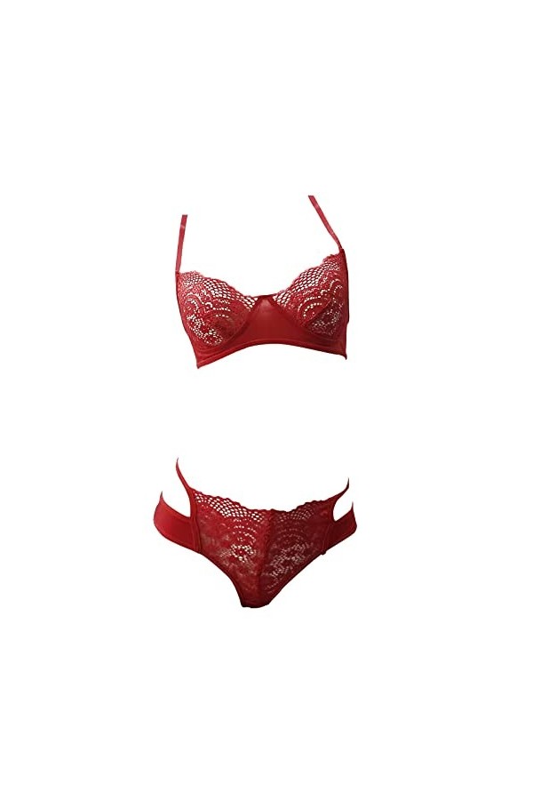 liaddkv Lingerie Femme Sexy Dentelle Crochet Décolleté Soutien-gorge Broderie et Culotte Taille Haute Push Up Ensemble Deux P