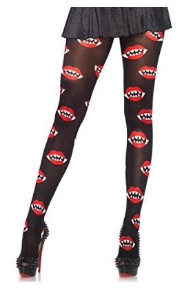 Leg Avenue Collant avec Motif Bouches Noir Taille Unique