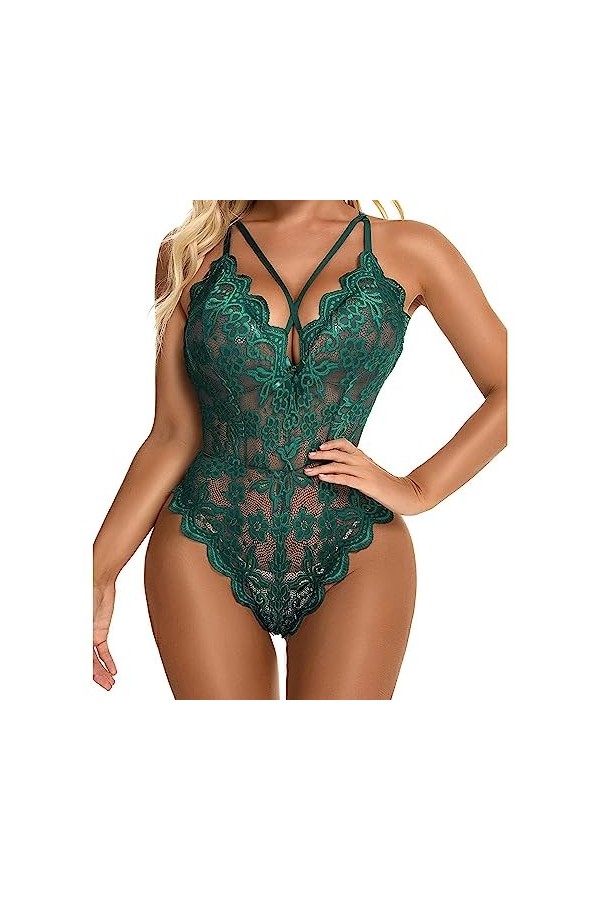 liaddkv Sexy Fashion Lace Sous-vêtements en dentelle avec anneau en acier, vert, M