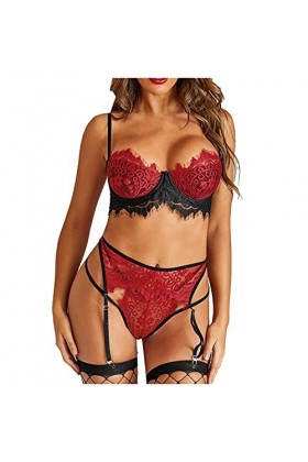 liaddkv Lingerie sexy en dentelle avec bretelles en polyester pour le port de Daily Women Lingerie Sexy Satin, Bordeaux, XXL