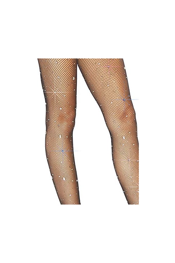 Leg Avenue 9030 Collant en Résille avec Brillants Multicolores/Strass Noir Tu Eur 34-38