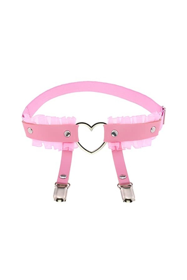 Ranuw Porte-Jarretelles Double Jambe Chaînes Cuisse Mariée Mariage Jupe Festival Accessoire Cuisse avec Bord en Dentelle Plis