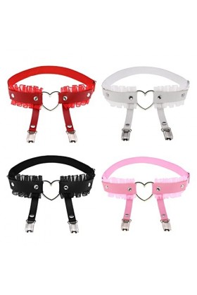 Ranuw Porte-Jarretelles Double Jambe Chaînes Cuisse Mariée Mariage Jupe Festival Accessoire Cuisse avec Bord en Dentelle Plis