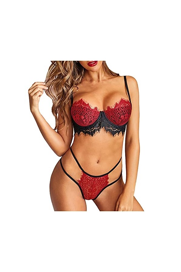 Vêtements De Nuit Femme Erotique Ensemble Soutien Gorge et String 2 Pièce sous-Vetements Sexy Lingerie Sexy Ensemble Dentelle