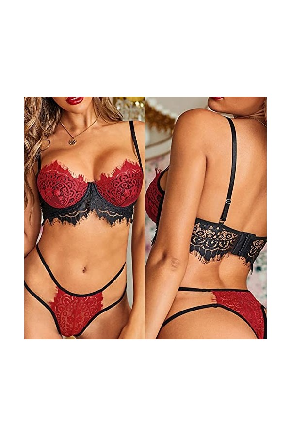 Vêtements De Nuit Femme Erotique Ensemble Soutien Gorge et String 2 Pièce sous-Vetements Sexy Lingerie Sexy Ensemble Dentelle