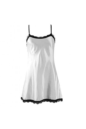 Jiabing Femmes Sexy Dentelle Splice Lingerie Pyjamas Chemise de Nuit Femmes Tentation Lingerie Cuir Bandage White, L 