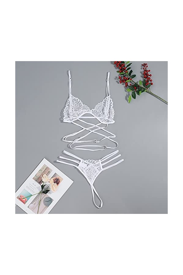 Vêtements De Nuit Femme 2 Pièce sous-Vetements Erotique Lingerie Sexy Ensemble Dentelle Ensemble Soutien Gorge et String Sexy