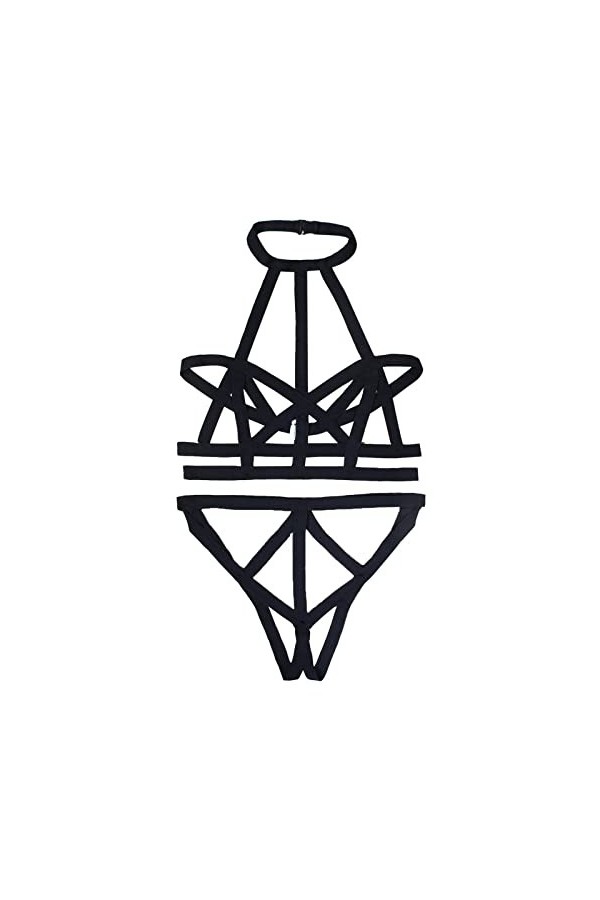 LDadgf Lot de 2 sous-vêtements à dos nu pour femme - Ensemble de soutien-gorge et culotte - Combinaison sexy - Une pièce noi