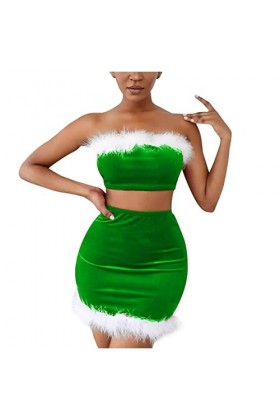 Lingerie érotique pour Femmes Sexy Dentelle en Peluche Mot Cou Wrap Poitrine Pyjama de Noël Lingerie Lapin Sexy Green, L 