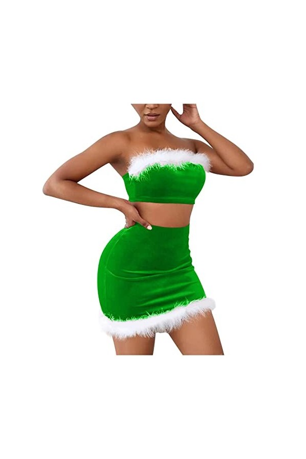Lingerie érotique pour Femmes Sexy Dentelle en Peluche Mot Cou Wrap Poitrine Pyjama de Noël Lingerie Lapin Sexy Green, L 