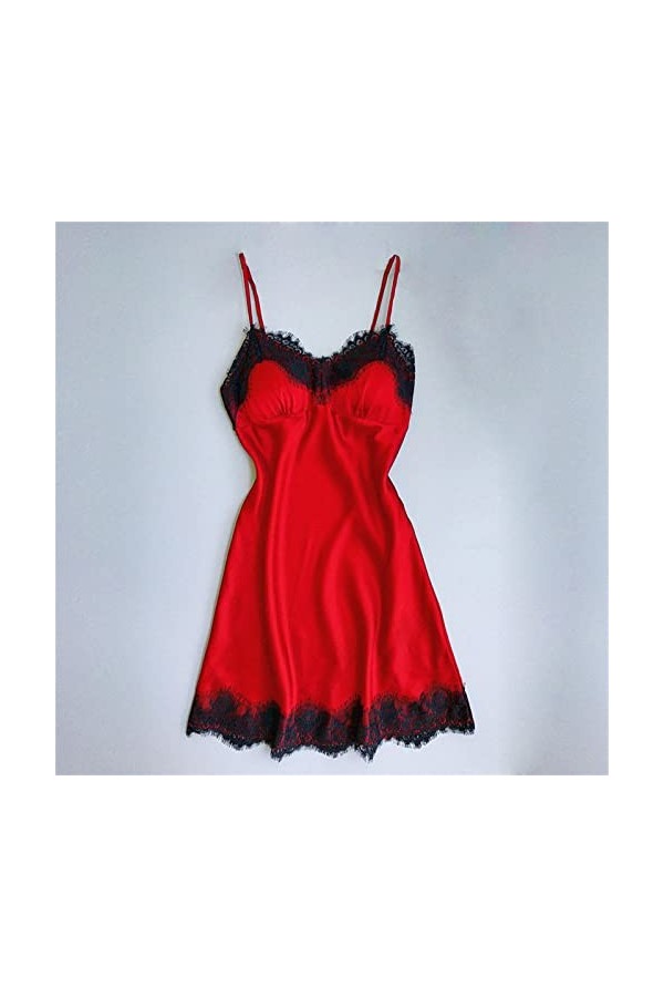 MNRIUOCII Robe de nuit sexy en dentelle pour femme, rouge, XXXL