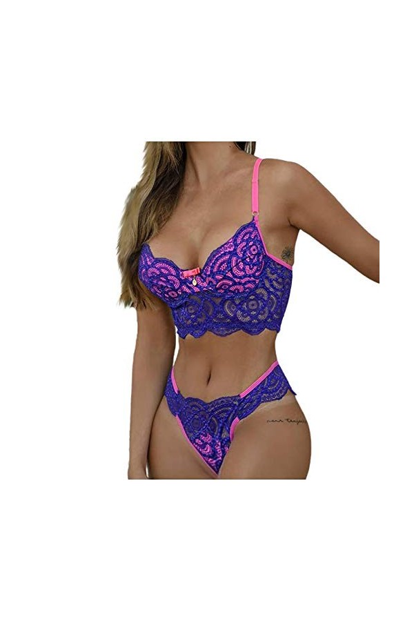 Lingerie sexy sexy pour femme, bleu, XL