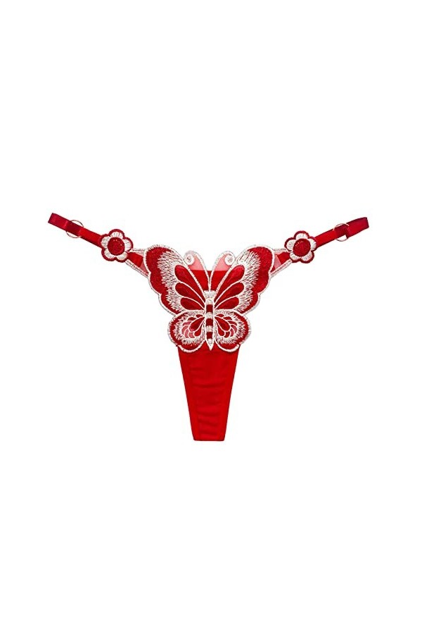 String pour femme avec broderie papillon chic Rouge Taille unique