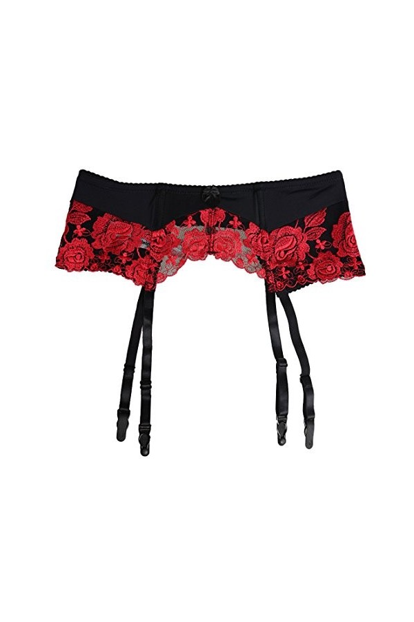 TVRtyle Rouge Broderie Floral Boucles Métal Femmes Sexy Jarretière Ceintures pour Bas S087 - Rouge - X-Small