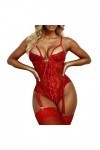 Junhasgood Lingerie Sexy Coquine Cuir Dentelle Florale jarretière Teddy Body Costumes Dentelle Rouge Lingerie Sexy sous-vêtem