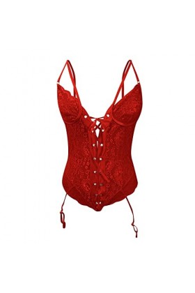 Junhasgood Lingerie Sexy Coquine Cuir Dentelle Florale jarretière Teddy Body Costumes Dentelle Rouge Lingerie Sexy sous-vêtem