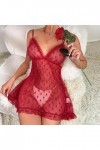 Lingerie Sexy pour Femme Dames Sexy Lingerie Sexy Sling Pyjama Mesh Wave Point Sexy Chemise de Nuit Collants Ouverts Red, S 