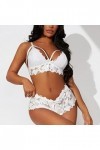 Dinnesis Costume Sexy Sexy Pyjamas Ensemble de Lingerie avec Dentelle Fleur Taille Haute Vêtements de Nuit Soutien-Gorge Culo