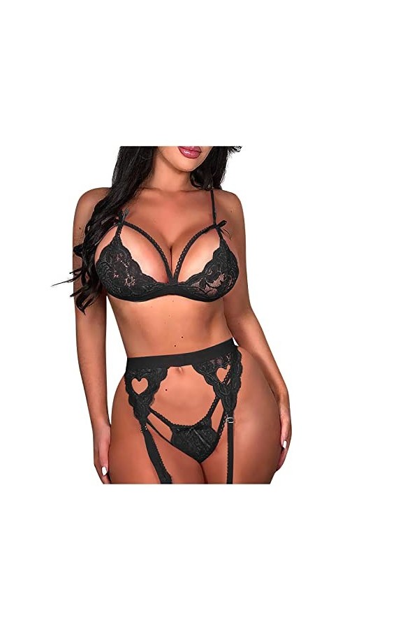 Lingerie Sexy, Femme Ensemble Trois Pièces Nuit Sexy De Couleur Unie avec en Nuisette sous Feminins String Costume Écolier Ho