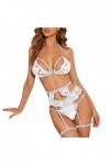 liaddkv Sous-vêtements sexy pour femmes - Dos nu - Sous-vêtements creux - Ensemble de lingerie trois pièces - Rouge, Blanc., 