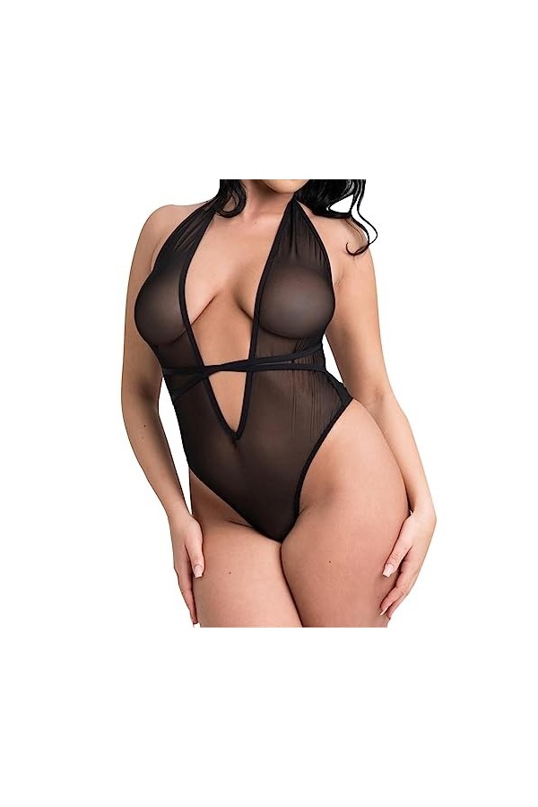liaddkv Sexy und Bequeme 1-teilige Sexy Unterwäsche für Damen in großer Größe Mesh Hemdchen Dessous, Noir , XXL