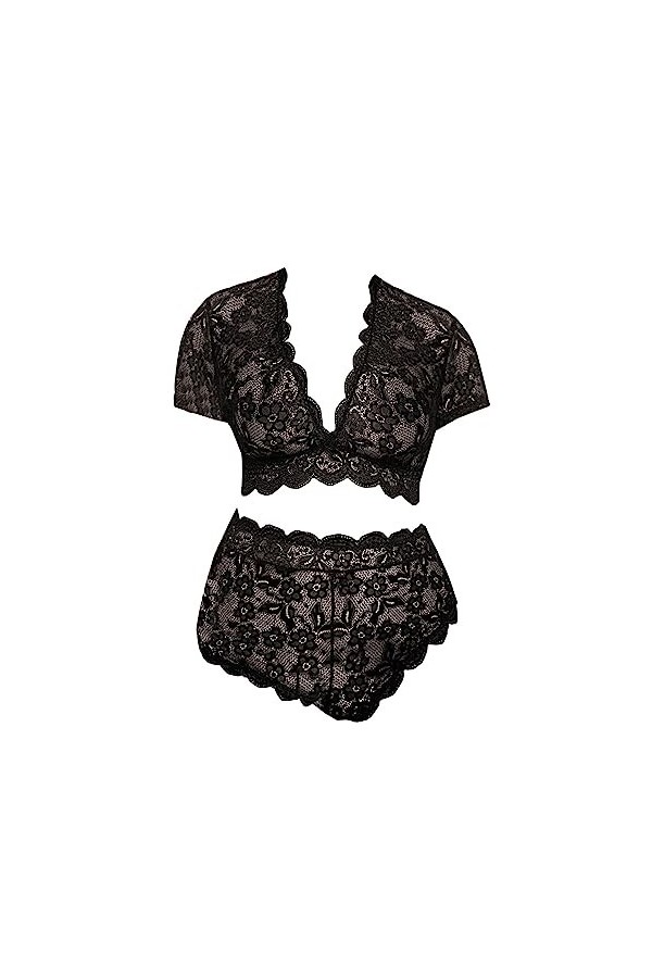 liaddkv Ensemble de lingerie sexy pour femme - Licol - Tour de cou - Soutien-gorge à lanières et culotte - 2 pièces - Rouge, 