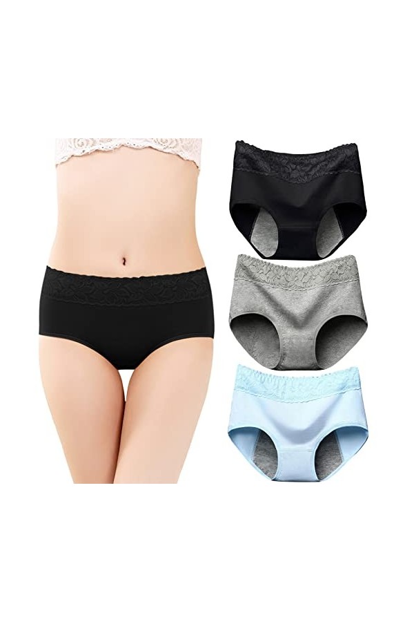Culottes Menstruelles Femme Taille Mi-Haute Culotte Coton Ultra Minces Lingerie Stretch Boxer Fit Douce Slips Absorbante Tent