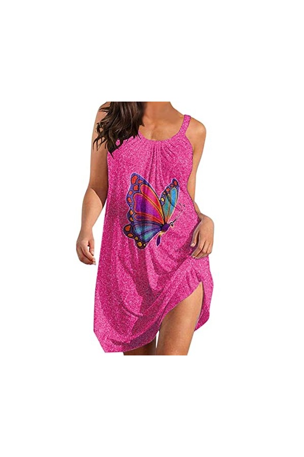 Robe Robe appropriée pour Les Femmes Robe dimpression sans Manches en Vrac Robe de Plage Robe de Mode Sexy Fête des Mères Ca