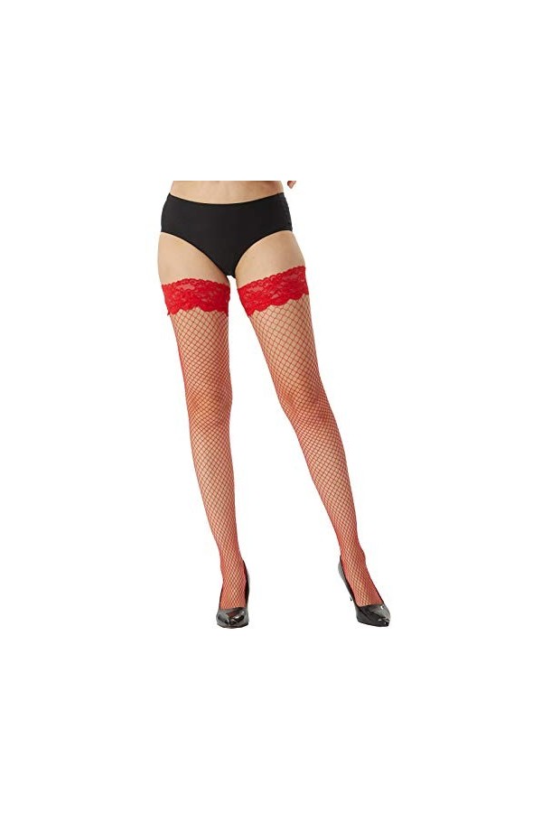 MANZI Bas résille – Bas en dentelle pour femme, Noir , Large-X-Large