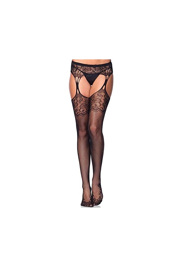 Leg Avenue 1103 Bas Résille en Dentelle Florale avec Talon Cubain Taille Unique 34-40