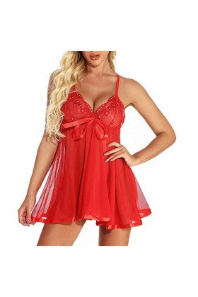 Générique Lingerie Sexy Femme Coquine Hot Transparentes Dentelle Nuit Nuisette Mini Robe Erotisme Harness Robe Col en V Sensu