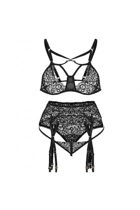 Lingerie Sexy Femme Ensemble de sous-vêtements en Dentelle Sexy pour Femmes Nuisette Satin Black, M 