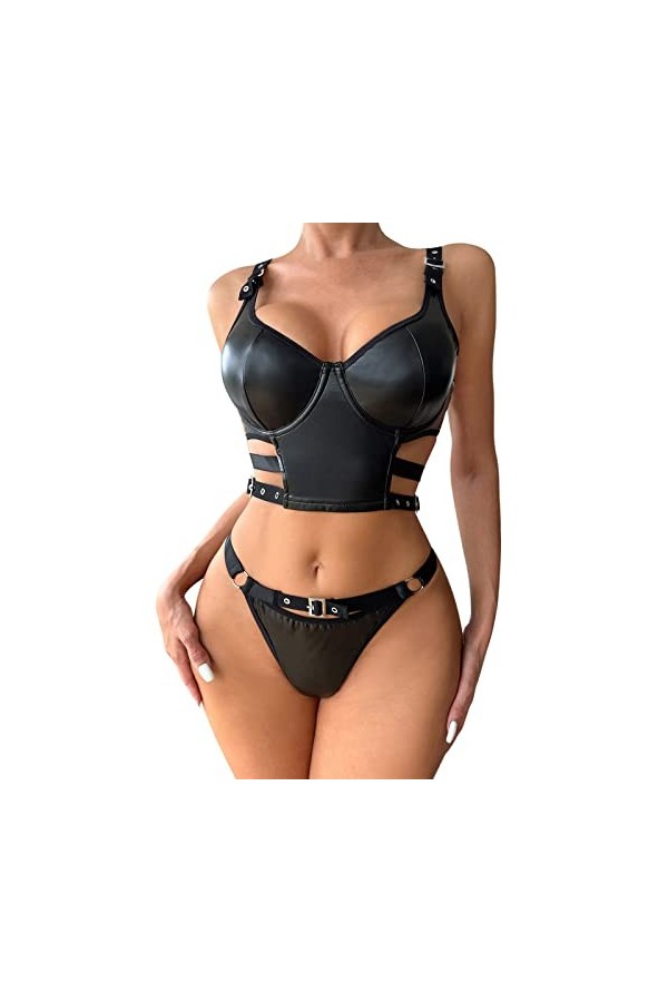 Lingerie sexy pour femme avec soutien-gorge Grande taille 2023 en dentelle PU Ceinture Lingerie sexy Ensemble deux pièces Jup