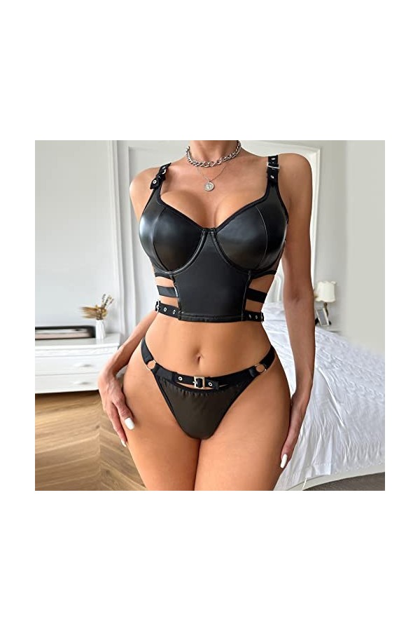 Lingerie sexy pour femme avec soutien-gorge Grande taille 2023 en dentelle PU Ceinture Lingerie sexy Ensemble deux pièces Jup