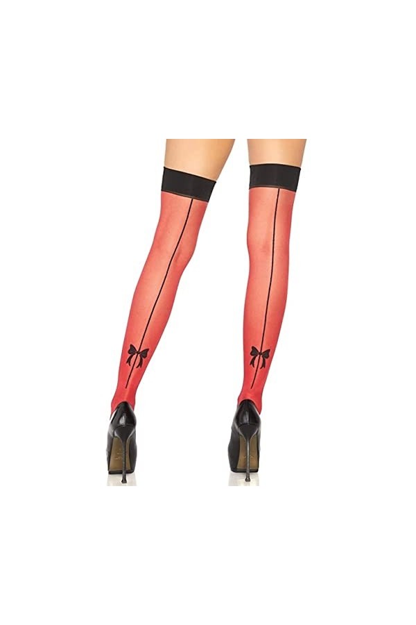 Leg Avenue 1083 Bas à Couture Arrière avec Noeud Papillon Rouge Noir Tu Eur 34-38