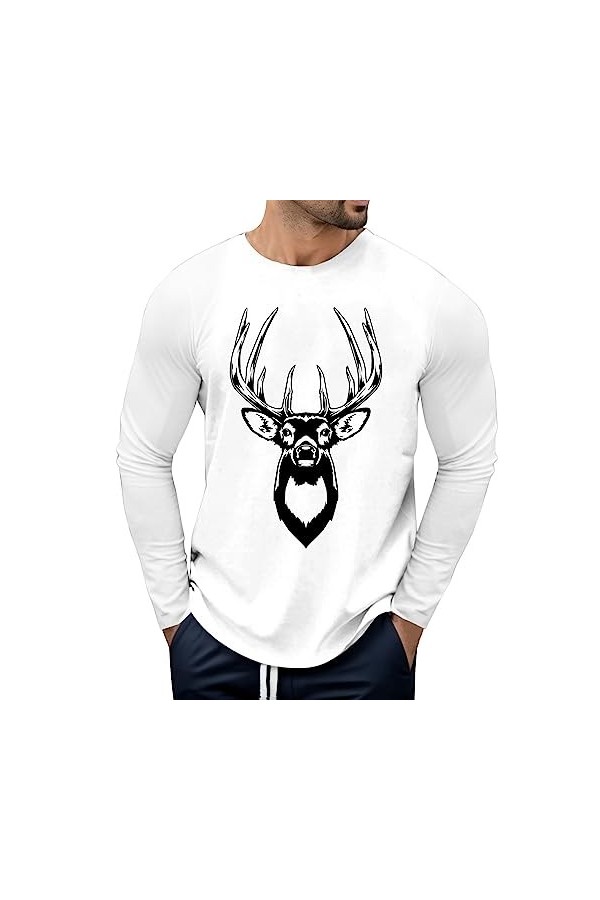 T-shirt à manches longues pour homme avec lettres créatives - Long vintage basique - Grandes tailles - En coton extra fin - T