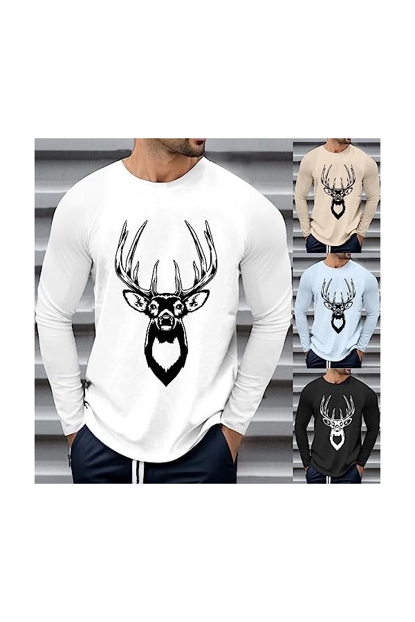 T-shirt à manches longues pour homme avec lettres créatives - Long vintage basique - Grandes tailles - En coton extra fin - T