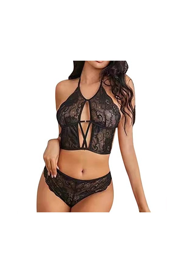 Ensemble de sous-vêtements érotiques et translucides en dentelle à lanières sexy pour sexe ouvert Nightwear String sous-vêtem