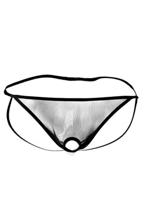 UOWEG Mens Open Front Mesh G String Pouch Underwear Culotte T-Back String Bikini Lingerie Sexy Classe Black, XL 