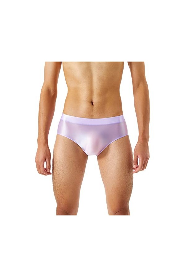 Crotch Sous-vêtements transparents pour homme - Sans coutures - Brillants et soyeux - Taille supérieure, lilas, XXL