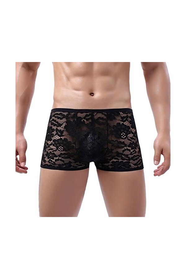 ADMAY 2023 New y20k Style Lingerie Boxer en Dentelle tricotée Taille Basse Respirante Sexy de Couleur Unie pour Hommes Robe R