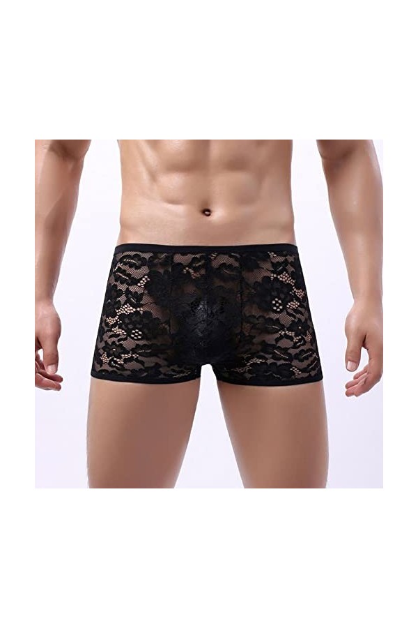 ADMAY 2023 New y20k Style Lingerie Boxer en Dentelle tricotée Taille Basse Respirante Sexy de Couleur Unie pour Hommes Robe R