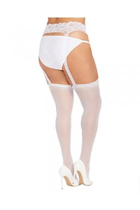Dreamgirl Porte Jarretelles avec Bas Intégrés Blanc Grande Taille 44/50